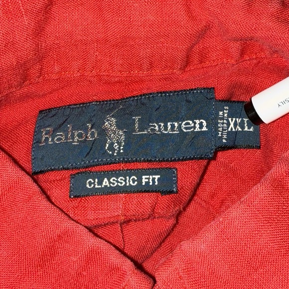 Vintage Polo Ralph Lauren Shirt Mens Size XXL Camp Linen Loop Collar 2XL Red - Picture 3 of 7